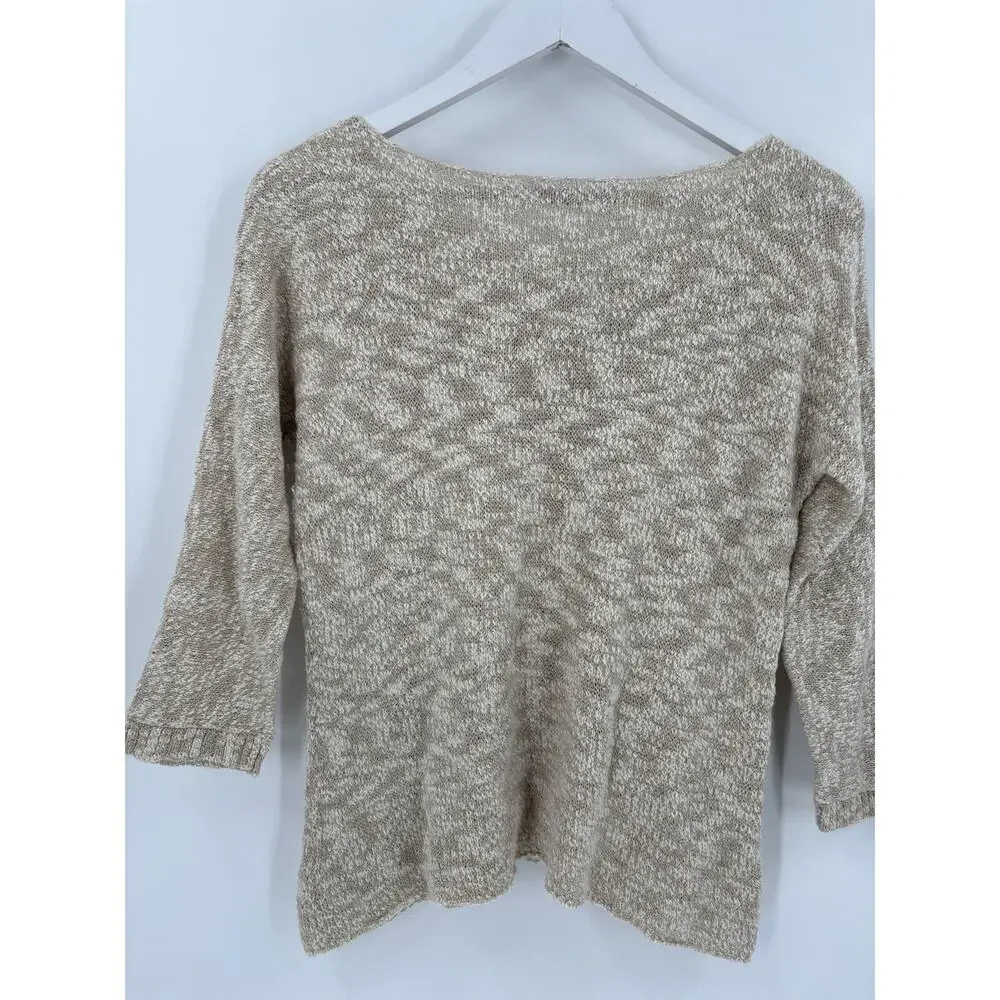 Peruvian Connection Sweater Womens Medium Beige Cotton Blend Pullover Sheer Knit